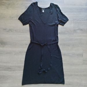 BCBG Max Azria Women Sheath Dress Solid Black Viscose Knit Size XL Short Sleeve